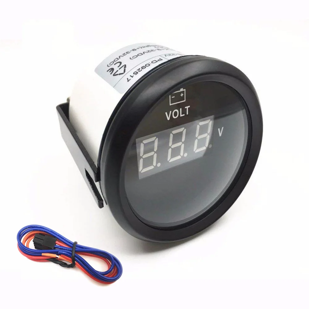 

52mm Car Boat Display Voltmeter Digital Voltage Indicator Gauge 8~32V with Red Backlight Chrome Bezel