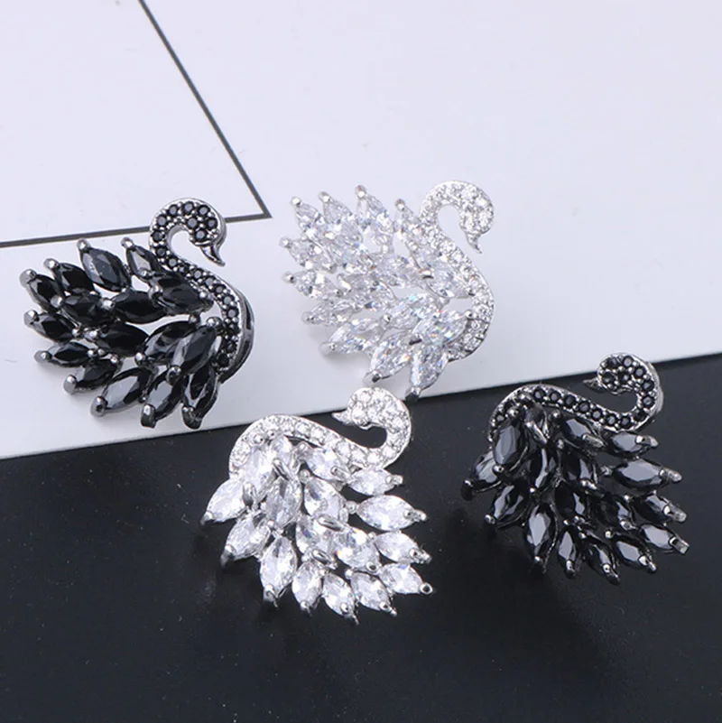 

Charms 925 Sliver Black Clear Crystal Stud Earrings Fashion Jewelry Earring For Women Small Swan Earrinrincos Grandes For Women