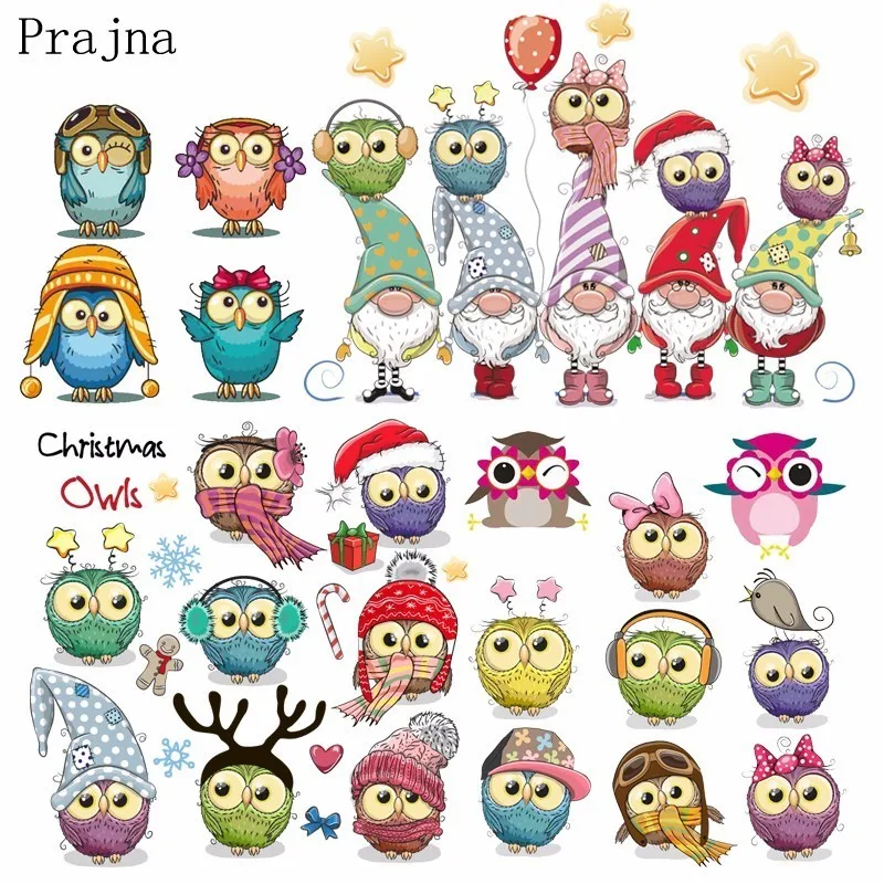 

Prajna Merry Christmas Santa Claus Patches Iron On Transfers Festival Owl Heat Thermal Transfer For Kids Cloth Decor Accessory E