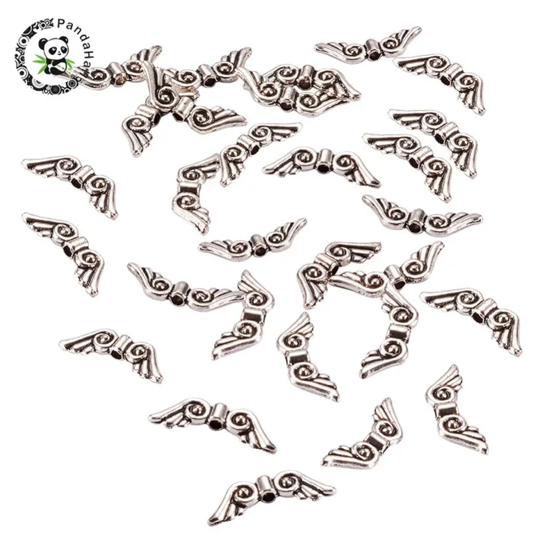 

100pcs Tibetan Style Alloy Angel Wing Beads, Nickel Free, Antique Silver 5x15.5x2mm Hole: 1mm Beads For Jewelry Making Pandahall