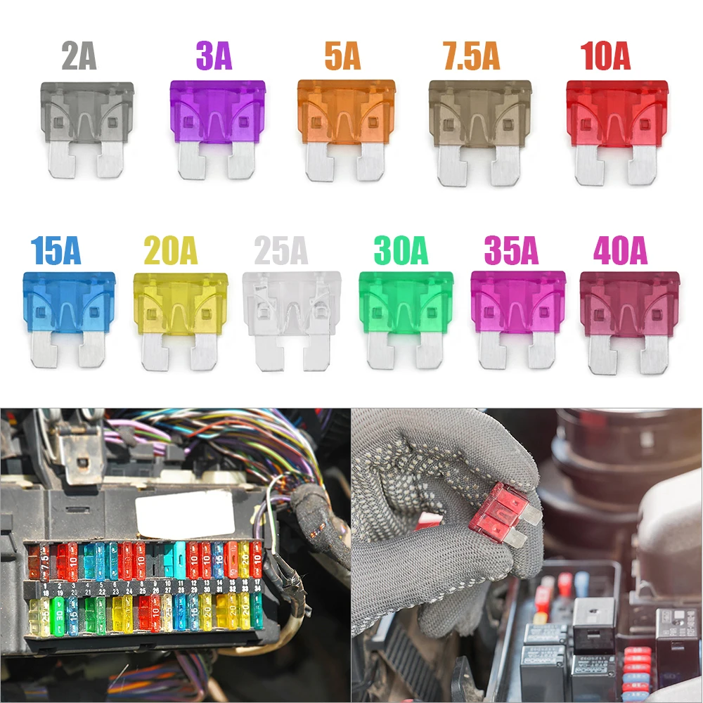 130PCS 2A 40A Replacement Fuses Kit Automotive Standard Medium Auto Holder Car ATO Plug in Blade