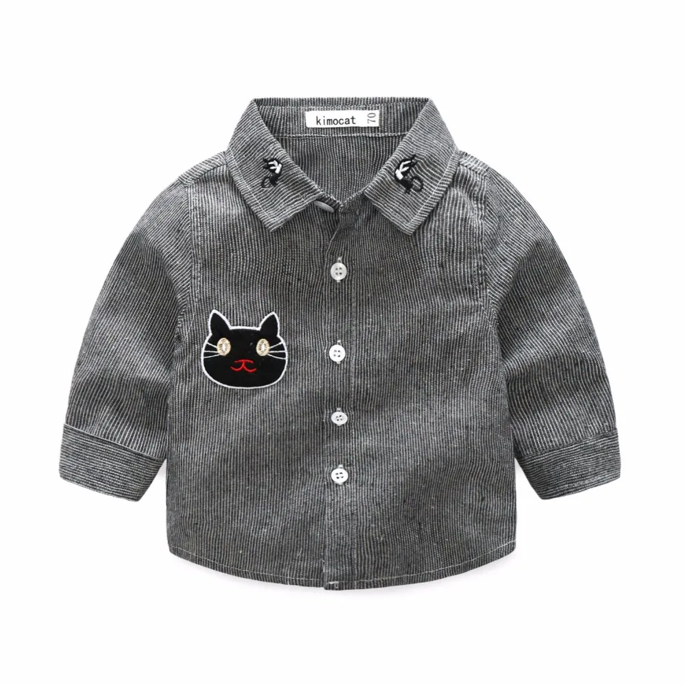 Kimocat/рубашка с воротником для детей; Одежда для новорожденных; хлопковая рубашка в полоску с длинными рукавами и рисунком кота