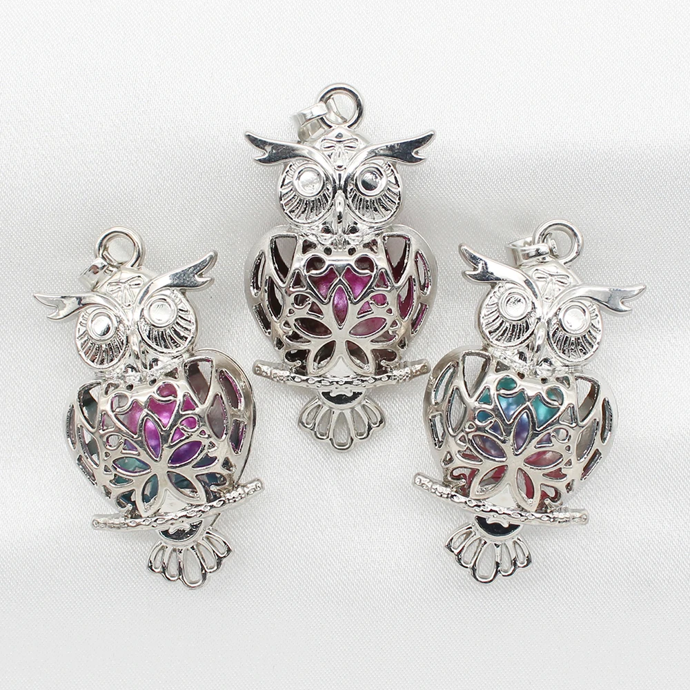 

5pcs Magnetic Owl Pearl Cage Stainless Steel Tone Essential Oil Diffuser Bead Locket Pendants for Perfume Aroma Necklace Making