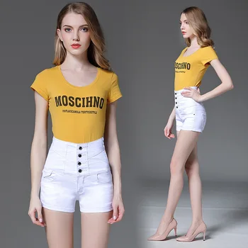 

Women Summer Casual Skinny Shorts Women Plus Size 5XL High Waist Denim Shorts Sexy Push up Jeans Woman Shorts Black White Blue