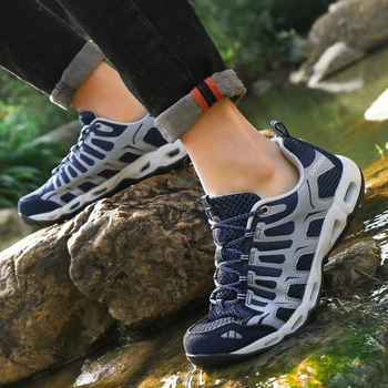 

2018 Autumn Spring Men Shoes High Quality Hard-Wearing Outsole Casual Shoes Air Mesh Breathable Lace-up Shoes Big Size 35-46