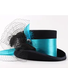 Ручной работы 4 Размеры черный шерсть Для женщин стимпанк Fedora Top Hat дамские сетчатые традиционные бобра вечерние WeddingTop шляпа 15 см