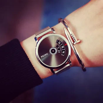 

PAIDU Brand Wrist Watch Men atches Special Turntable Dial Simple Mesh Stainless Steel Strap Sport Quartz Clock Drop Shopping