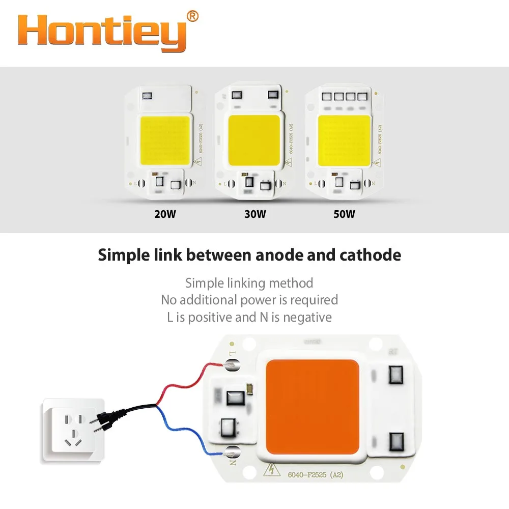 Hontiey светодиодный COB теплый белый 220V 110V умная ИС(интеграционная схема) нет необходимости в драйвере, 20 Вт, 30 Вт, 50 Вт, ручная сборка на открытом воздухе роста рассады растений освещение