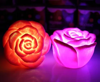 

New Romantic Changing LED Floating Rose Flower Candle Night Light Wedding Decoration JA55