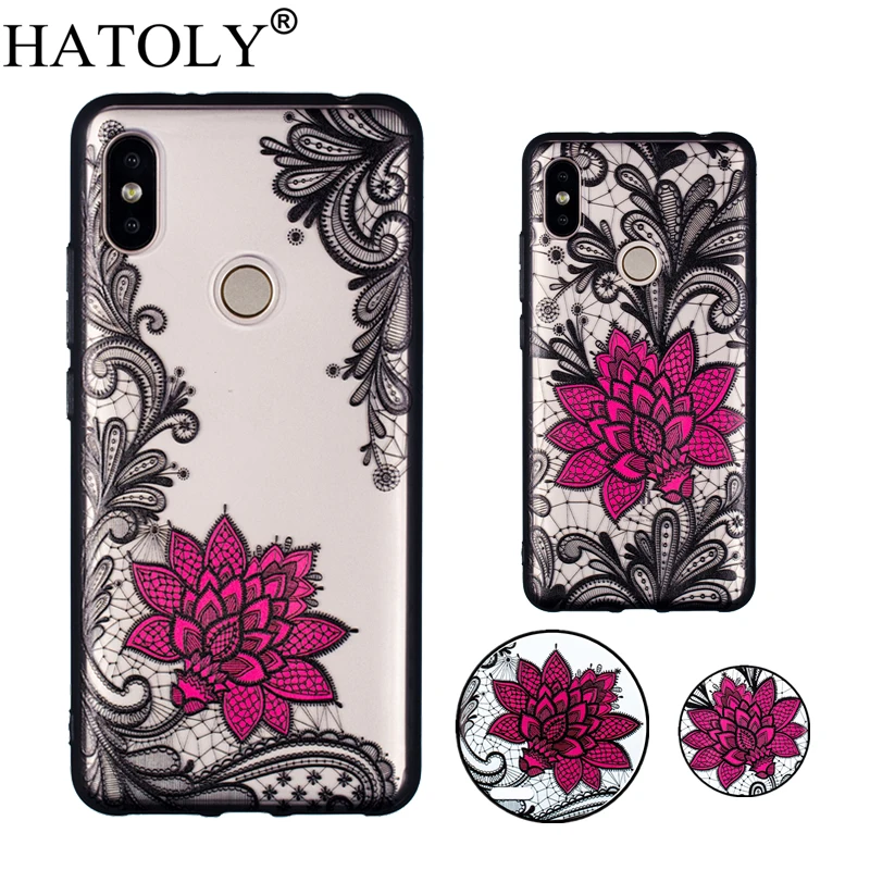 For Xiaomi Redmi S2 Case S 2 Lace Floral Phone Cases Black Rose Relief Matte Hard PC Back Cover for HATOLY |