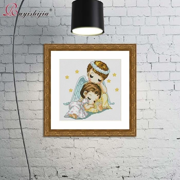 

RUYISHIJIA Cute Angel Baby Pattern Needlework DIY Cross Stitch Set by Starter Kits Beginners Cross-Stitching Kits Embroidery