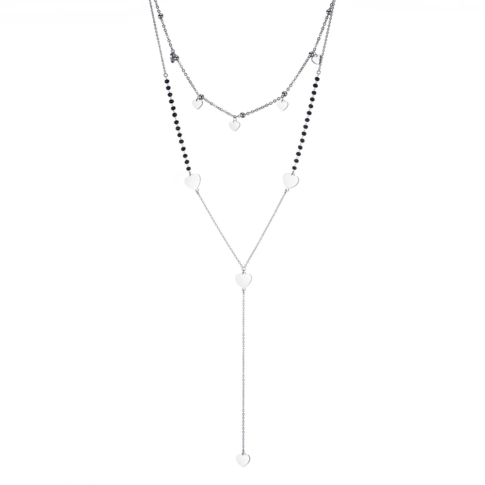 

2 Layered Love Heart Pendant Choker Necklace Set Boho Stainless Steel Long Chain Necklace Bohemian Jewellery Women Birthday Gift