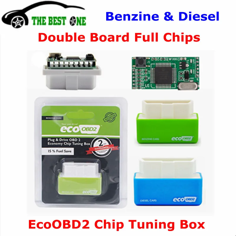 

Original Full Chips Eco OBD2 Chip Tuning Box Plug & Driver EcoOBD2 For Benzine / Diesel Cars Green / Blue Color 15% Fuel Save