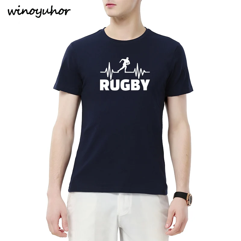 

Heartbeat Of Rugbying T-shirts Men Summer Fashion Short Sleeve T Shirt Cotton Funny Printed Tops Sporting Mens Tee