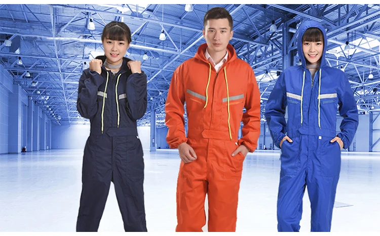 Men Women Coveralls Long Sleeve Hooded Reflective strip Overalls Auto Repair Engineering Spray Paint Workwear Working Uniforms (2)