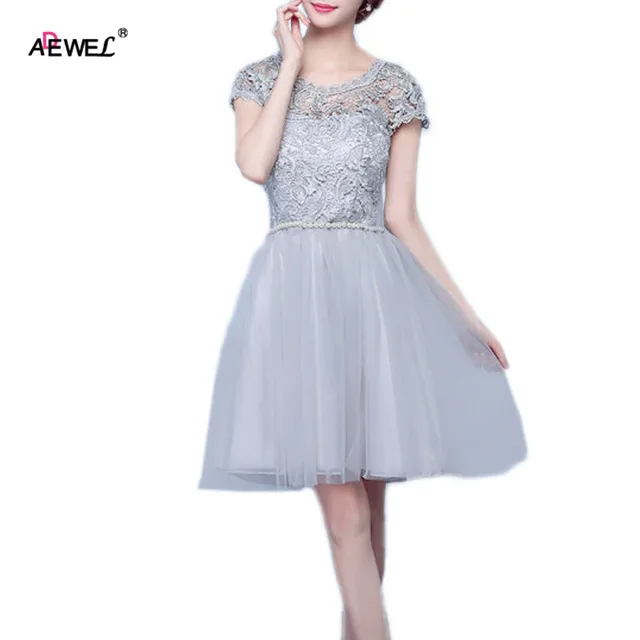 Adewel Cute Gray Women Mesh Lace Short Party Dress Summer Wedding Adewel Cute Gray Women Mesh Lace Short Party Dress Summer Wedding Wear Gown Special Occasion