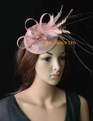 Новый Румяна Розовый sinamay украшение с перьями вуаль для невесты для скачки в дреби Кентукки Свадебные и вечерние