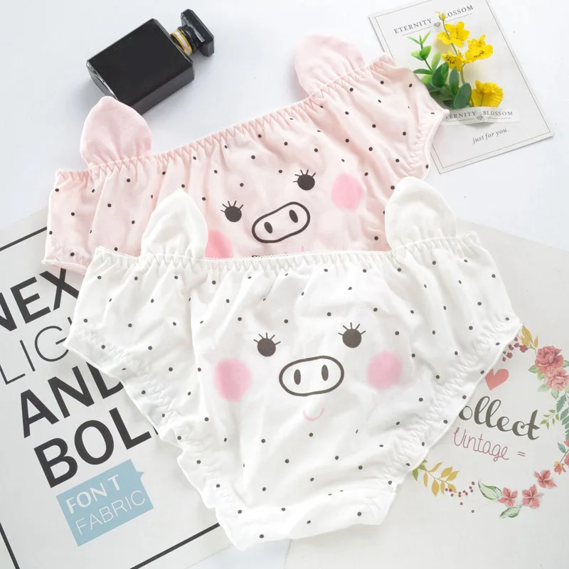 

Stereoscopic Ear Cute Pig Print Cotton Women Underwear Ruffle Low Waist Seamless Female Panties Dot Lovely Sweet Breifs Lingerie