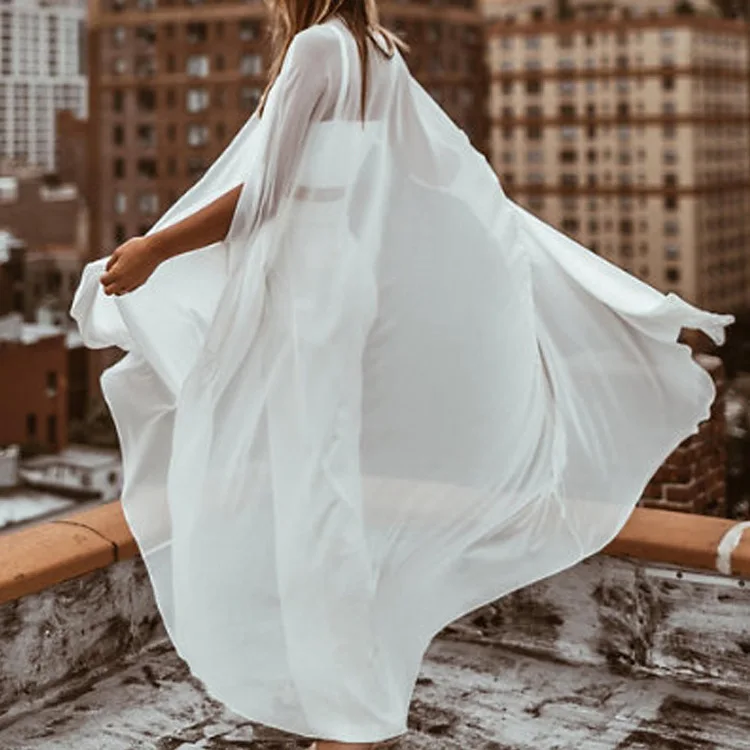 Simple Elegant Chiffon Long Wedding Wraps One Layers Bolero bridal jacket ivory White wedding jacket Wedding Accessories