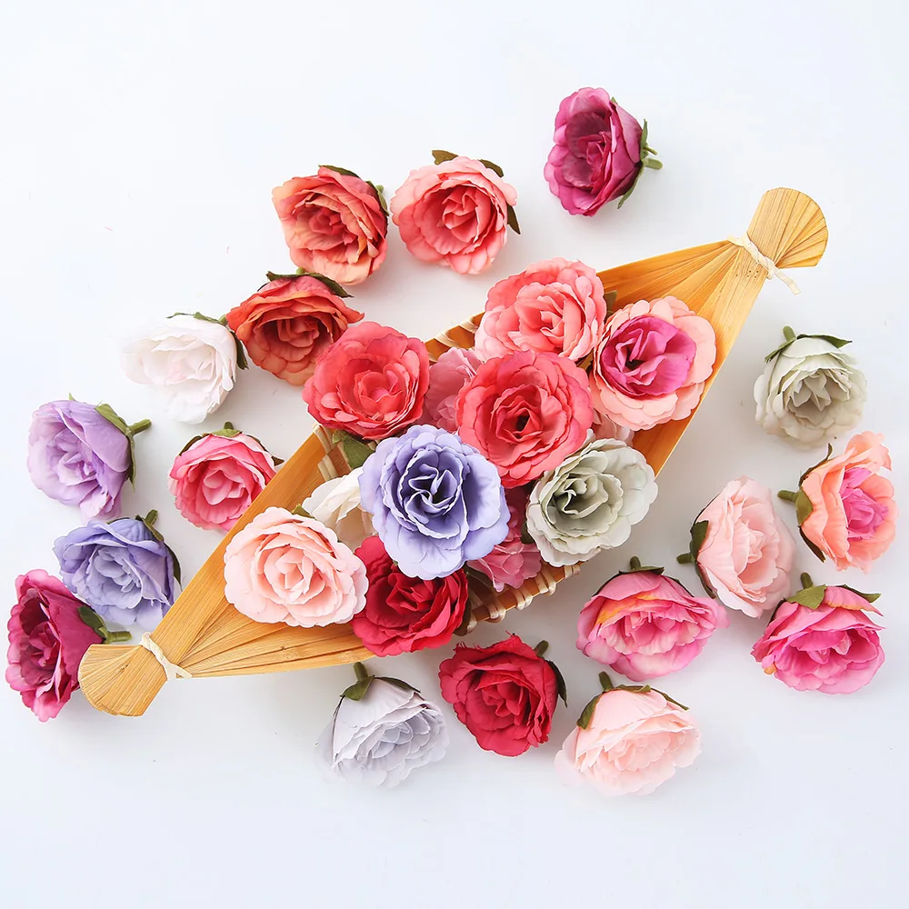 

10pcs artificial flower 4cm spring silk rose head For wedding party home decoration DIY wreath scrapbook gift box craft