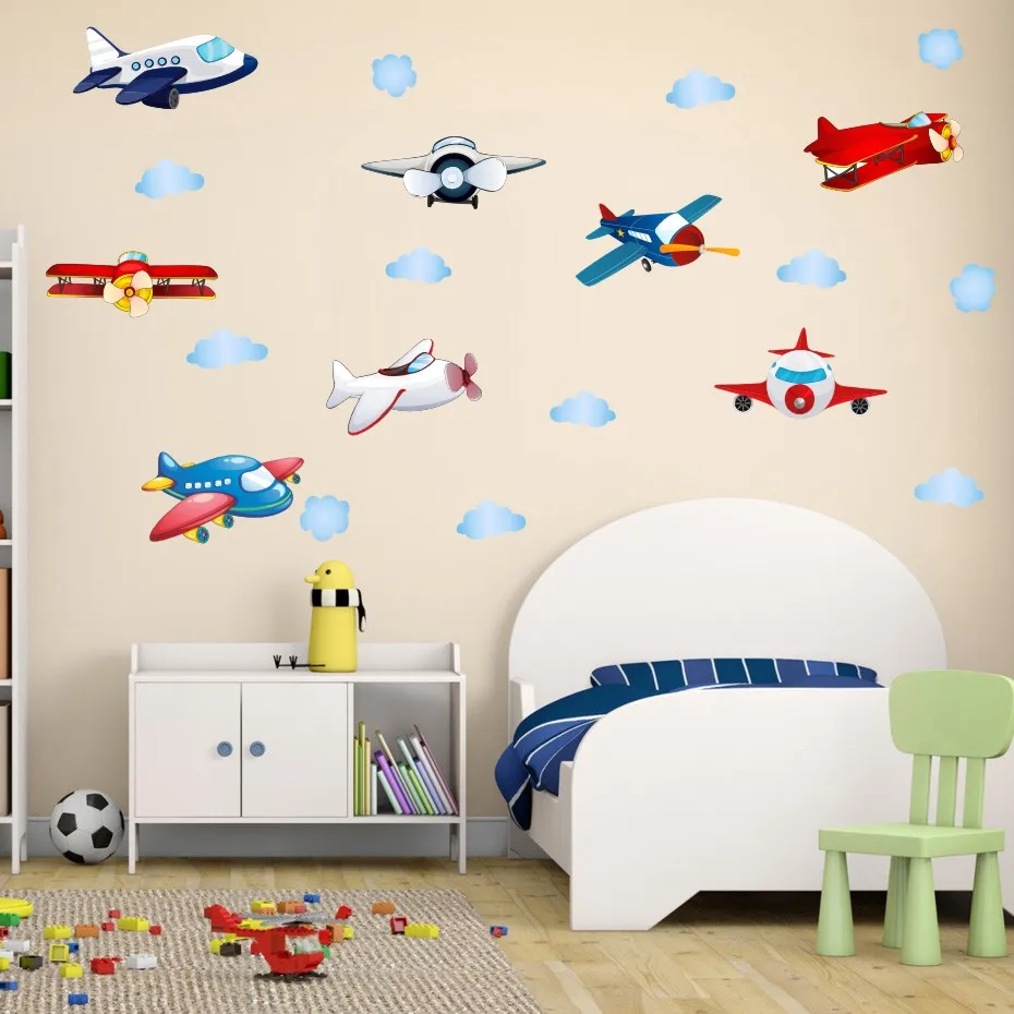 Plane Cloud Cartoon Home Decor Modern Color Wall Stickers Wall Art For Children Bedroom Wall Decoration Kids Removable Wallpaper (3)