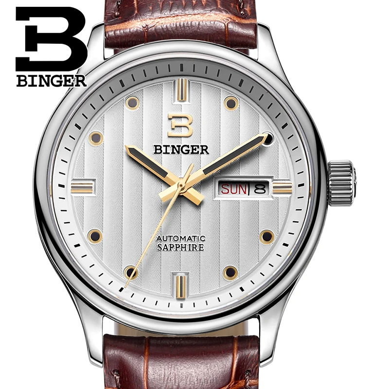 Switzerland men's watches luxury brand Wristwatches BINGER business Automatic self-wind leather strap Water Resistance B5006-3