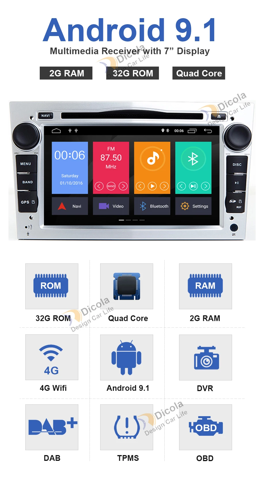Excellent 2+32G Android 9.1 1024X600 7inch 2din Car GPS DVD player for Opel Astra h g Zafira B Vectra C D Antara Combo Radio audio 4
