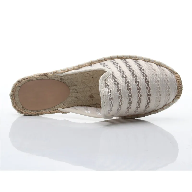 Women Half Slippers Espadrilles Lace Cut-outs Black Women's Sandals Wear Simple Slides Casual Ladies Mules Flat Fisherman Shoes  (11)