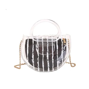 

Fashion Women Transparent Shoulder Bag PVC Jelly Beach Bag Chain Cross body Bags Waterproof Portable Tote bolsa feminina X