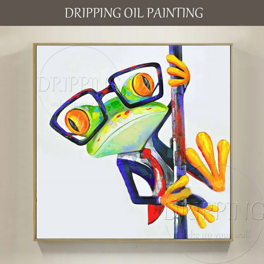 

Professional Artist Hand-painted High Quality Funny Frog Oil Painting on Canvas Modern Animal Oil Painting for Wall Decoration