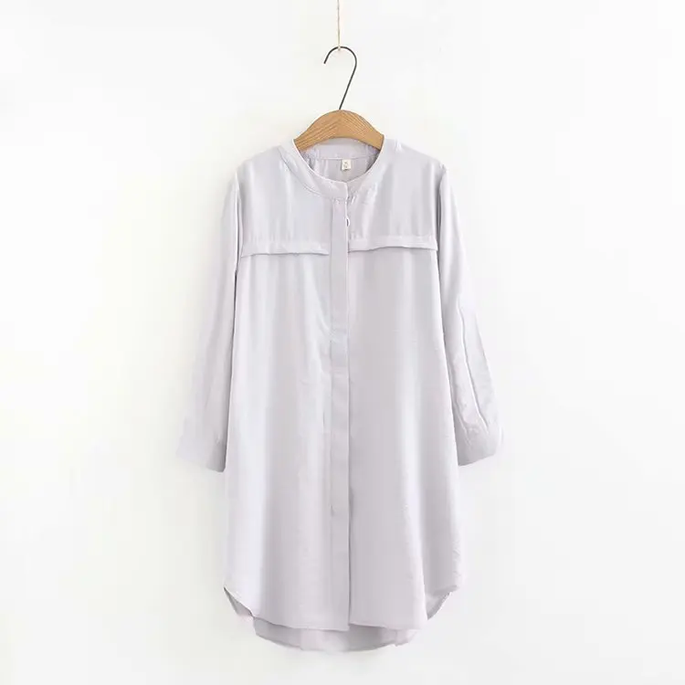Shirt Solid Cotton Full Gray New Oversize Women Shirts Blue Plus navy 2019 O Sleeve Long Summer Neck Big Spring Size Ladies nX0xq7Uf