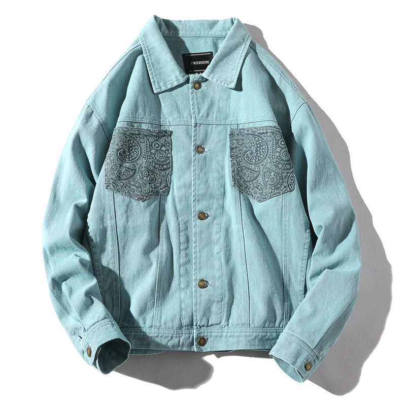 Denim Jacket Men 2019 New Streetwear Turn Down Collar Jacket Casual Print Long Sleeve Coat Hip Hop Men Jackets