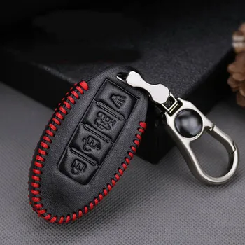 

4 Button Genuine PU Leather Remote Key Bag Case Fob Holder Chain For Nissan Vehicle