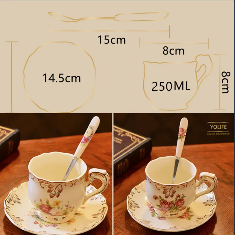 Yolife, европейский стиль, Высококачественная королевская керамическая кружка для путешествий, Кружка для кофе, молока, чая, чашки с ложкой, креативный кофейный набор, подарок 250 мл