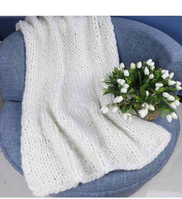 Мягкое плотное трикотажное одеяло из гигантской пряжи, ручная работа, реквизит для фотосессии, одеяло s CrochetLlinen, мягкое вязаное одеяло s - Цвет: Thin line 19