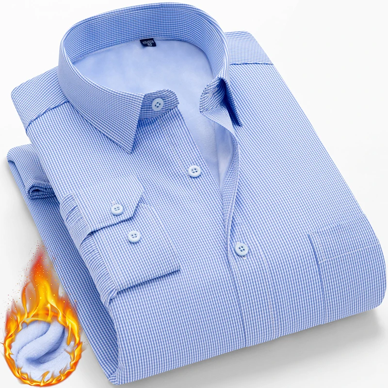 Winter Warm Long Sleeve Shirt Men New Fashion Brand Camisa Masculina Korean Slim Design Formal Casual Male Dress Shirt Plus Size