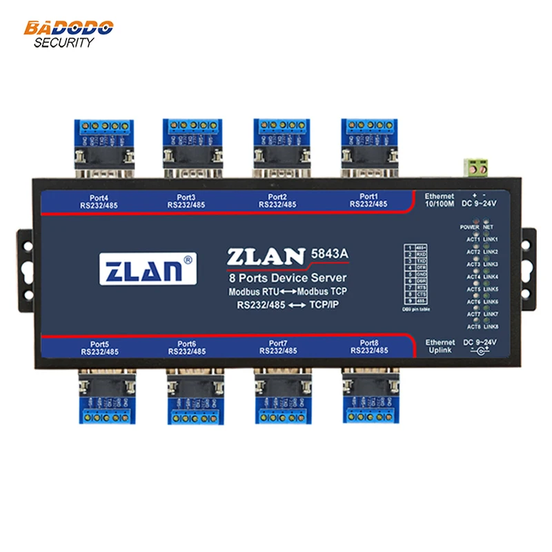 ZLAN5843A 8 портовый RS232 RS485 к Ethernet преобразователю нескольких последовательных