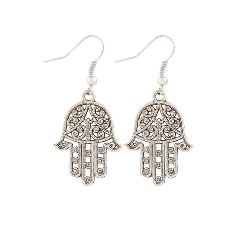 Hamsa Hand Earrings Vintage Turkish Faztima Lucky Women Hook Drop Long Statement Brincos Femme | Украшения и аксессуары