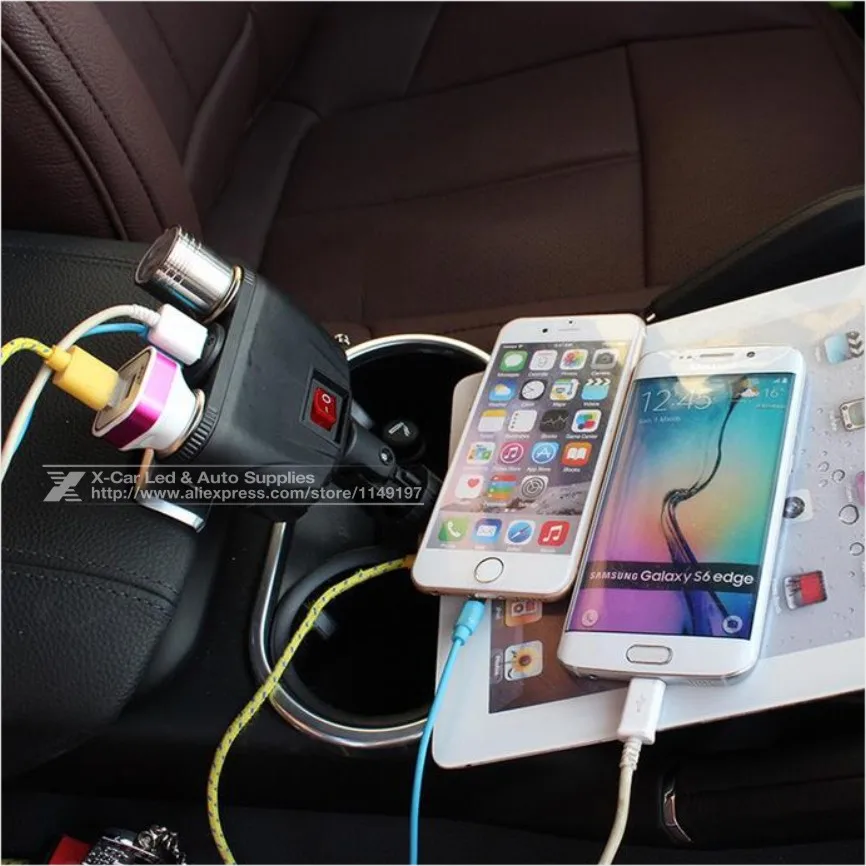 Цена Автомобильное зарядное устройство 3.1A 120 Вт двойной USB адаптер 2 гнезда разветвитель автомобильного прикуривателя адаптер с переключателем ...