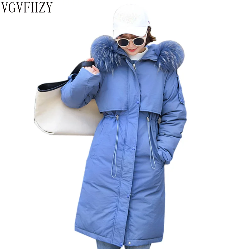 ##BUY Winter Coat Women Large Fur Collar Hooded Long Jacket Thicken Warm Korean Padded Parkas 2019 Oversized Military Parka
