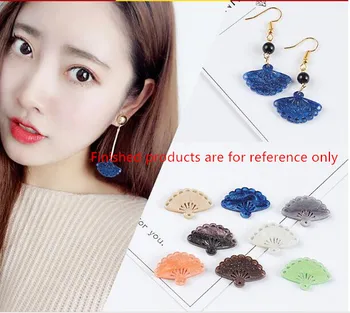 

diy handmade accessory 30pcs/lot glitter color pattern print cartoon sector fan shape acrylic beads fashion earring pendants