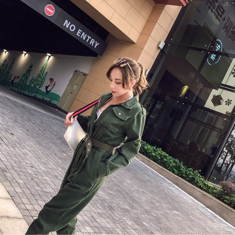 Сексуальный женский комбинезон с длинным рукавом и поясом ArmyGreen, зимний осенний женский комбинезон, уличная одежда, комбинезоны - Цвет: Photo Color