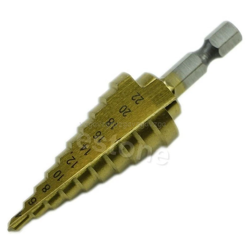 

Hex Titanium Step Cone Drill Bit 4-22 mm HSS 4241 Titanium Plated Hole Cutter For Sheet Metal ping Support J16 19 Dropship
