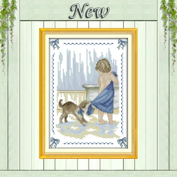

Bathe lovely baby dog decor painting counted printed on canvas DMC 11CT 14CT Chinese Cross Stitch kit embroidery needlework Sets