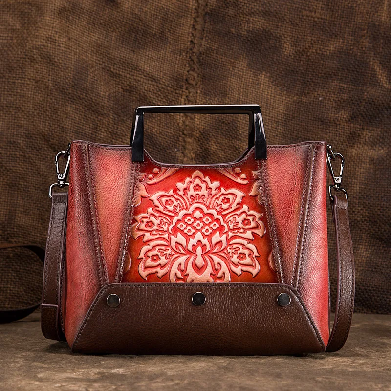 

Direct selling leather bag head layer cowhide retro craft embossing hand color trend hand held oblique span girl's bag