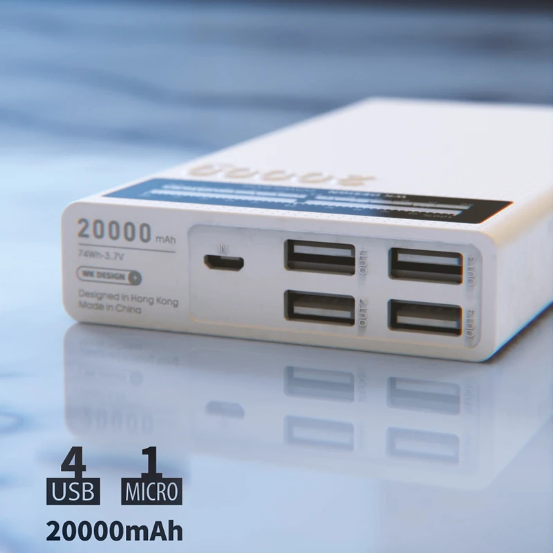 Remax WK power Bank 20000 мАч Внешнее зарядное устройство с четырьмя USB ЖК-фонарик Портативный повербанк для мобильных телефонов iphone