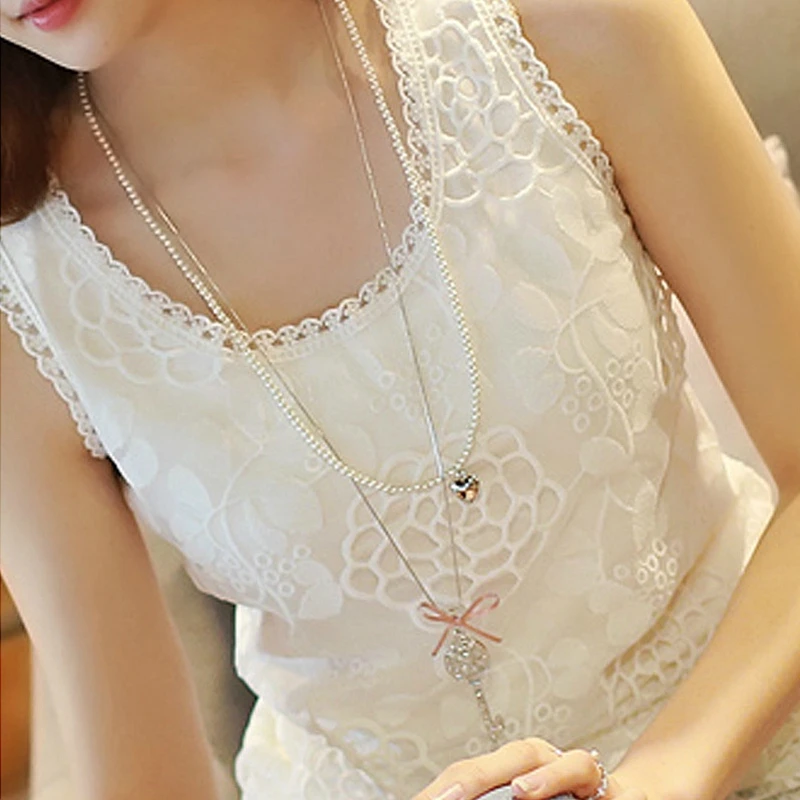 

Fashion Summer Blouses Plus size 2019 Women Lace Blouse Hollow Out Sleeveless Chiffon Shirt Women White Tops Casual Shirts Blusa