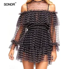 SONDR Women Lace Blouse 2019 Sexy See Through Striped Ruffles Full Sleeve Tunic Blouse Women Top Off the shoulder Shirts blusas SONDR Women Lace Blouse 2019 Sexy See Through Striped Ruffles Full Sleeve Tunic Blouse Women Top Off the shoulder Shirts blusas