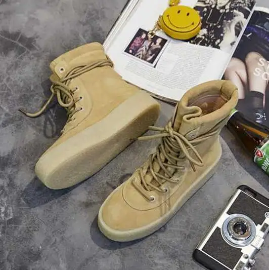 

2019 Follwwith Brand Brown Suede Top Qulaity Flats Lace Up Men Ankle Boots High Top Trainers Winter Casual Shoes Mens Male