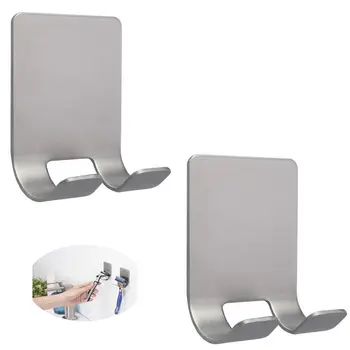 

CHFL Razor Holder Shaver Hook Hanger Stand(2 Pack) Self Adhesive Stainless Steel Storage Hook,Shower Hook for Razor,Bathroom K